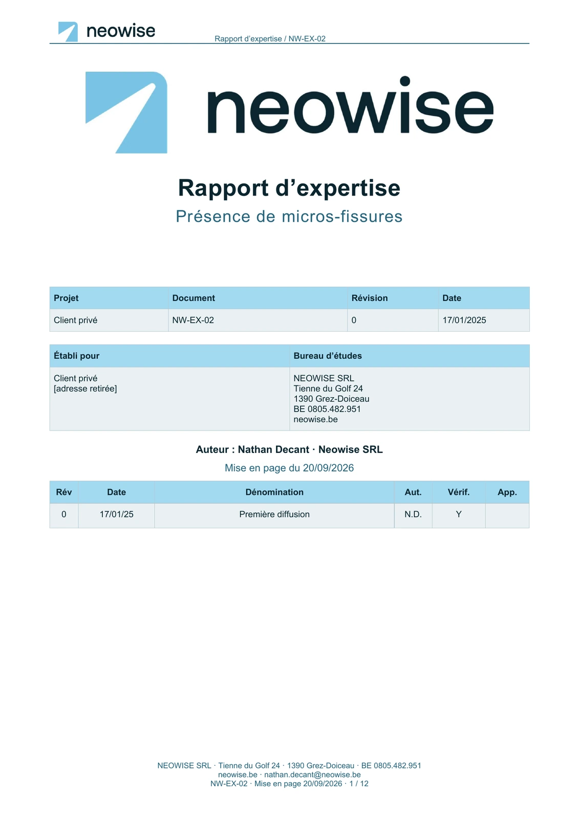 Document Neowise : Rapport d’expertise technique