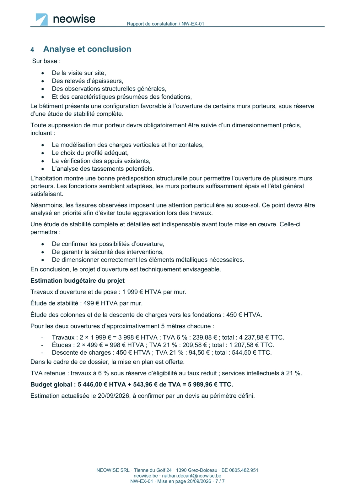 Rapport de constatation — ouvertures, page 7. Le texte est disponible dans le PDF.