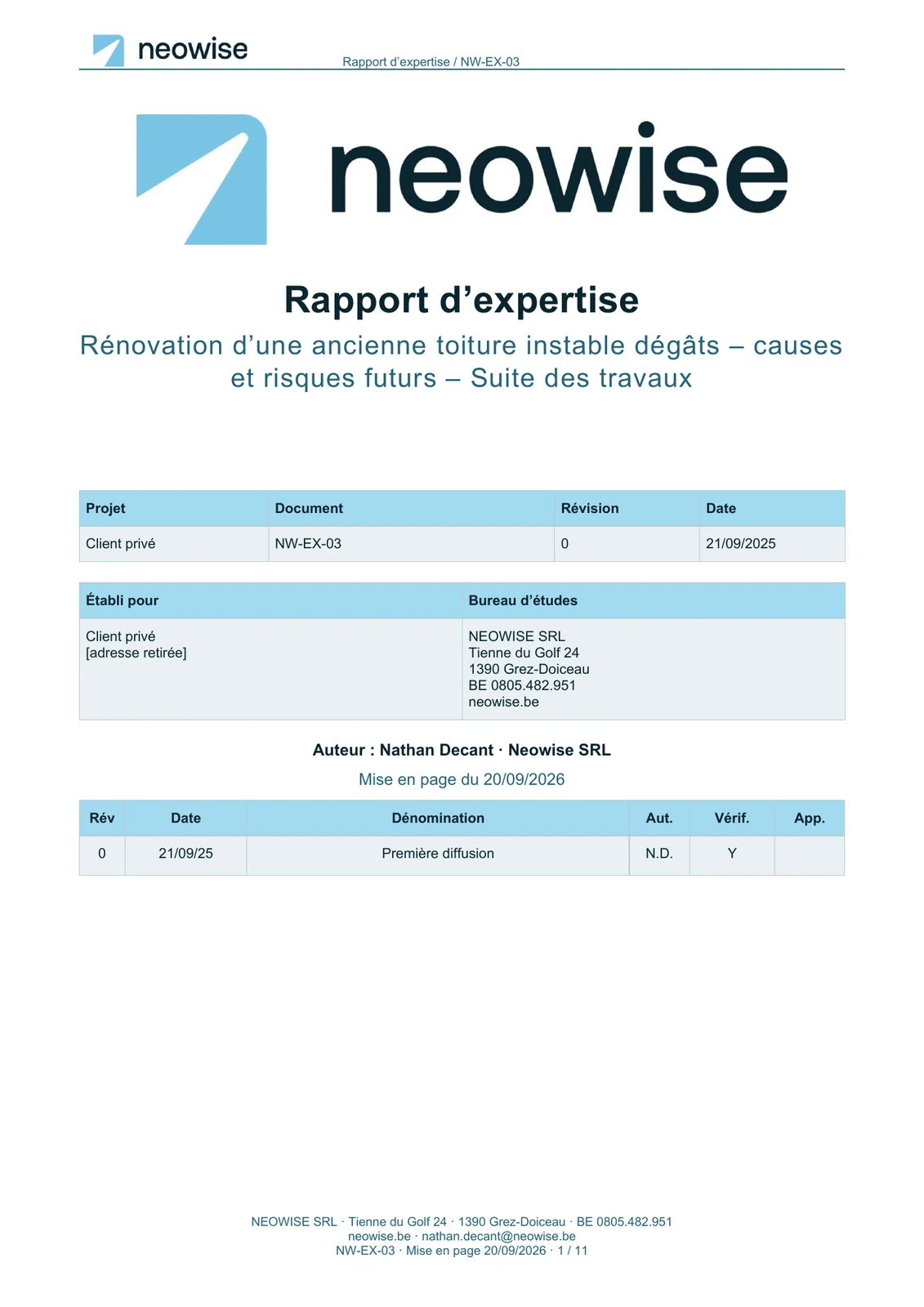 Couverture Neowise : Rapport d’expertise — charpente