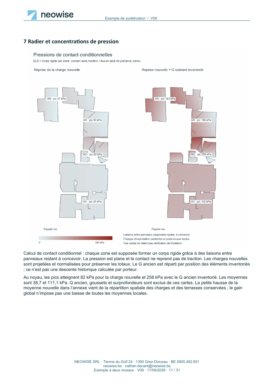 Note de calcul — surélévation à deux niveaux, page 11. Le texte est disponible dans le PDF.