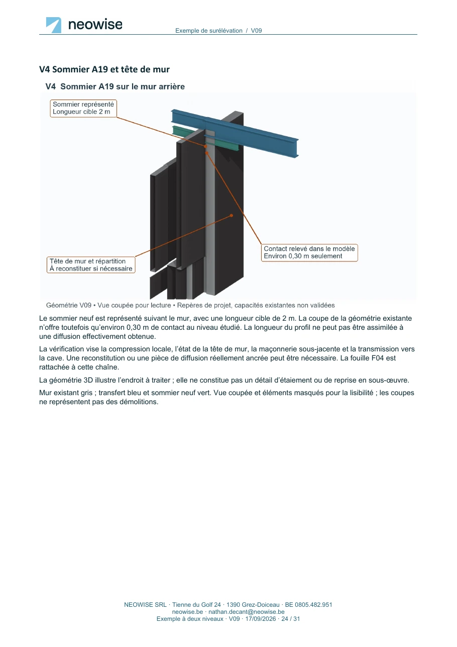 Note de calcul — surélévation à deux niveaux, page 24. Le texte est disponible dans le PDF.