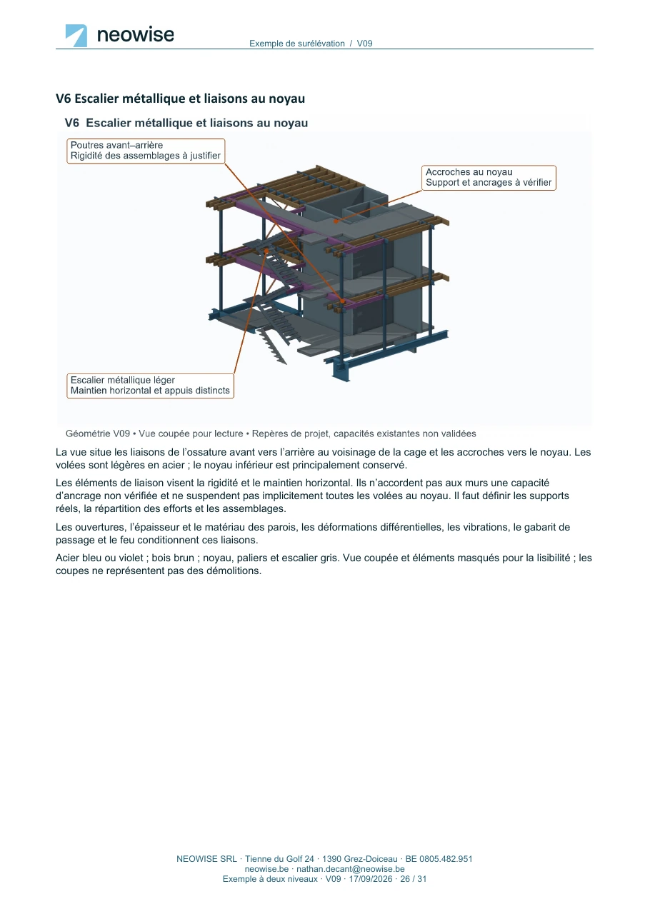 Note de calcul — surélévation à deux niveaux, page 26. Le texte est disponible dans le PDF.