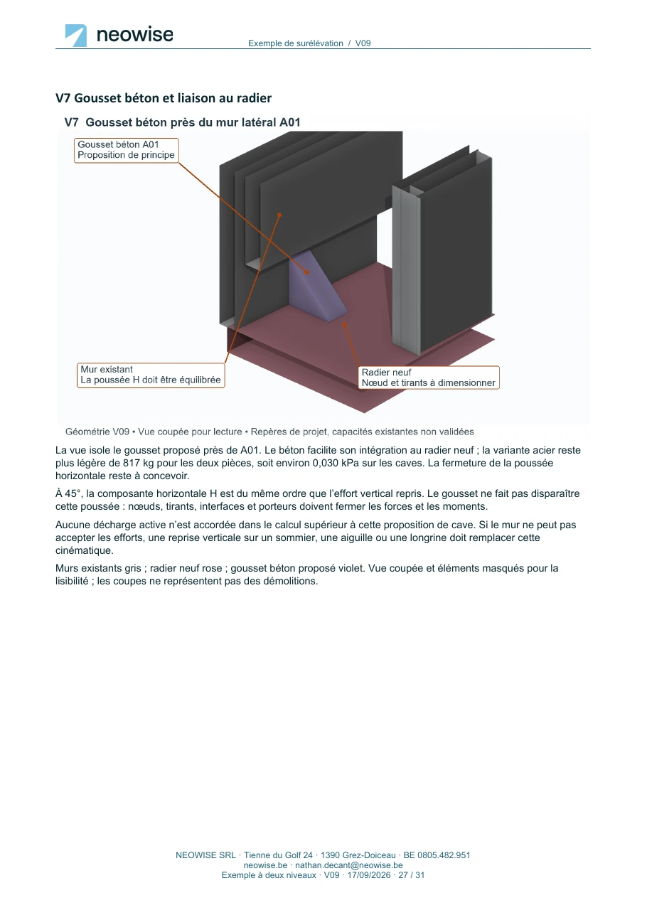 Note de calcul — surélévation à deux niveaux, page 27. Le texte est disponible dans le PDF.