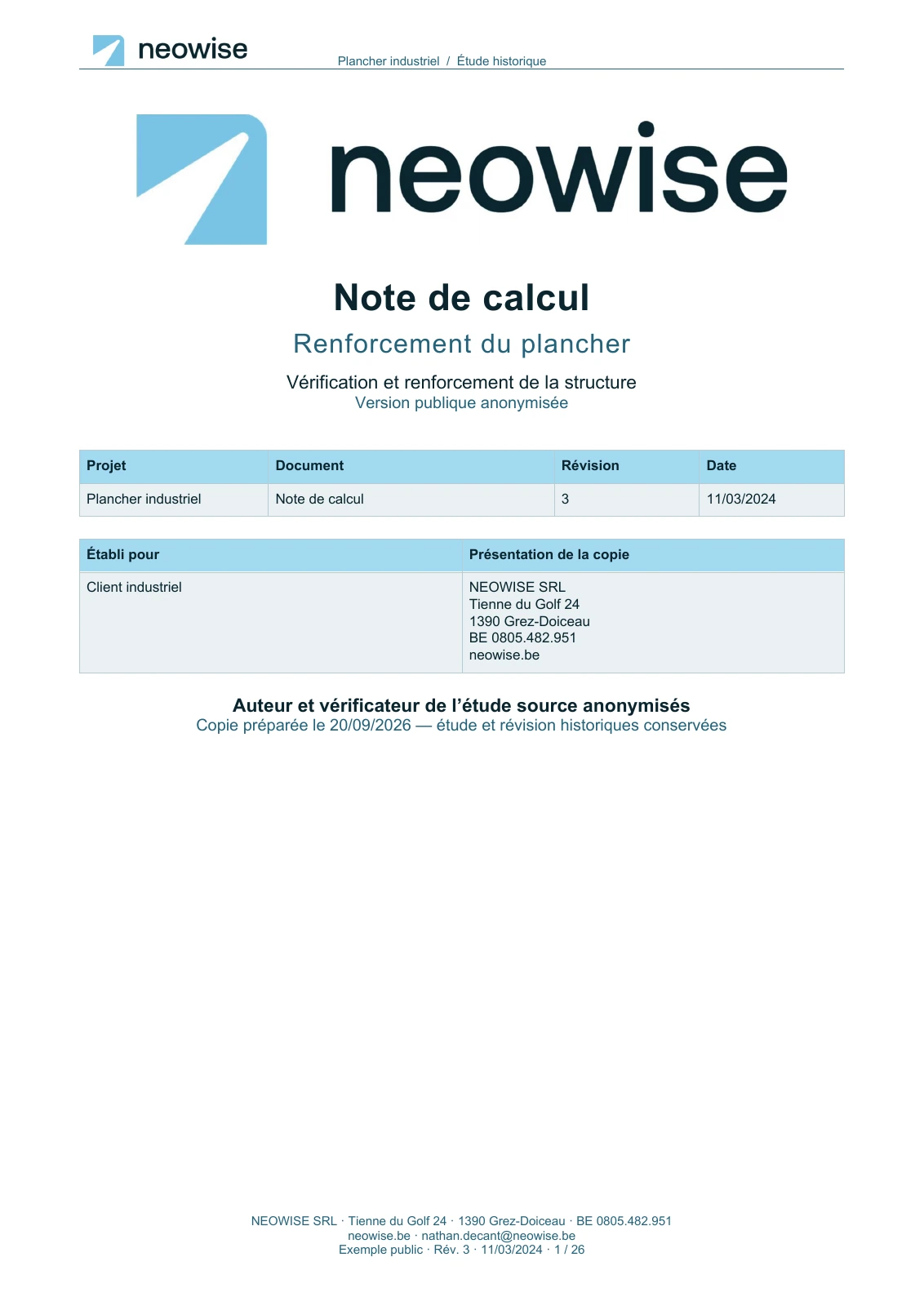 Couverture : Note de calcul — renforcement de plancher