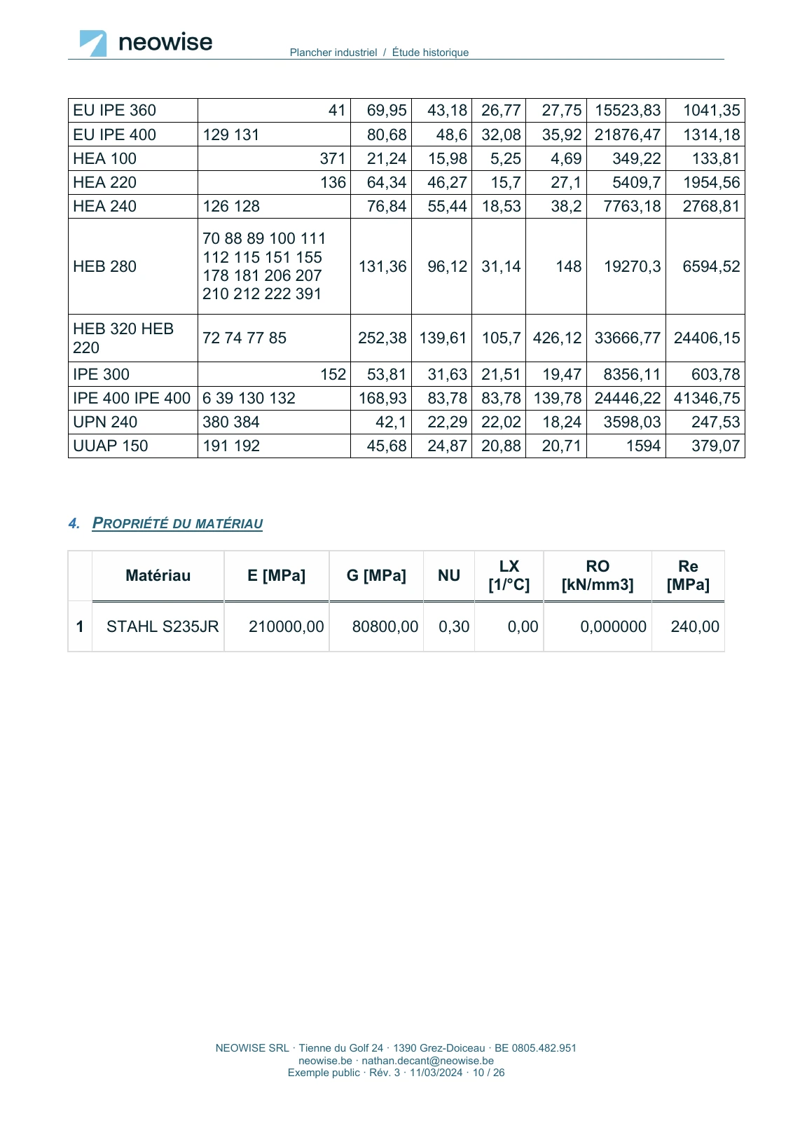 Note de calcul — renforcement de plancher, page 10. Le texte est disponible dans le PDF.
