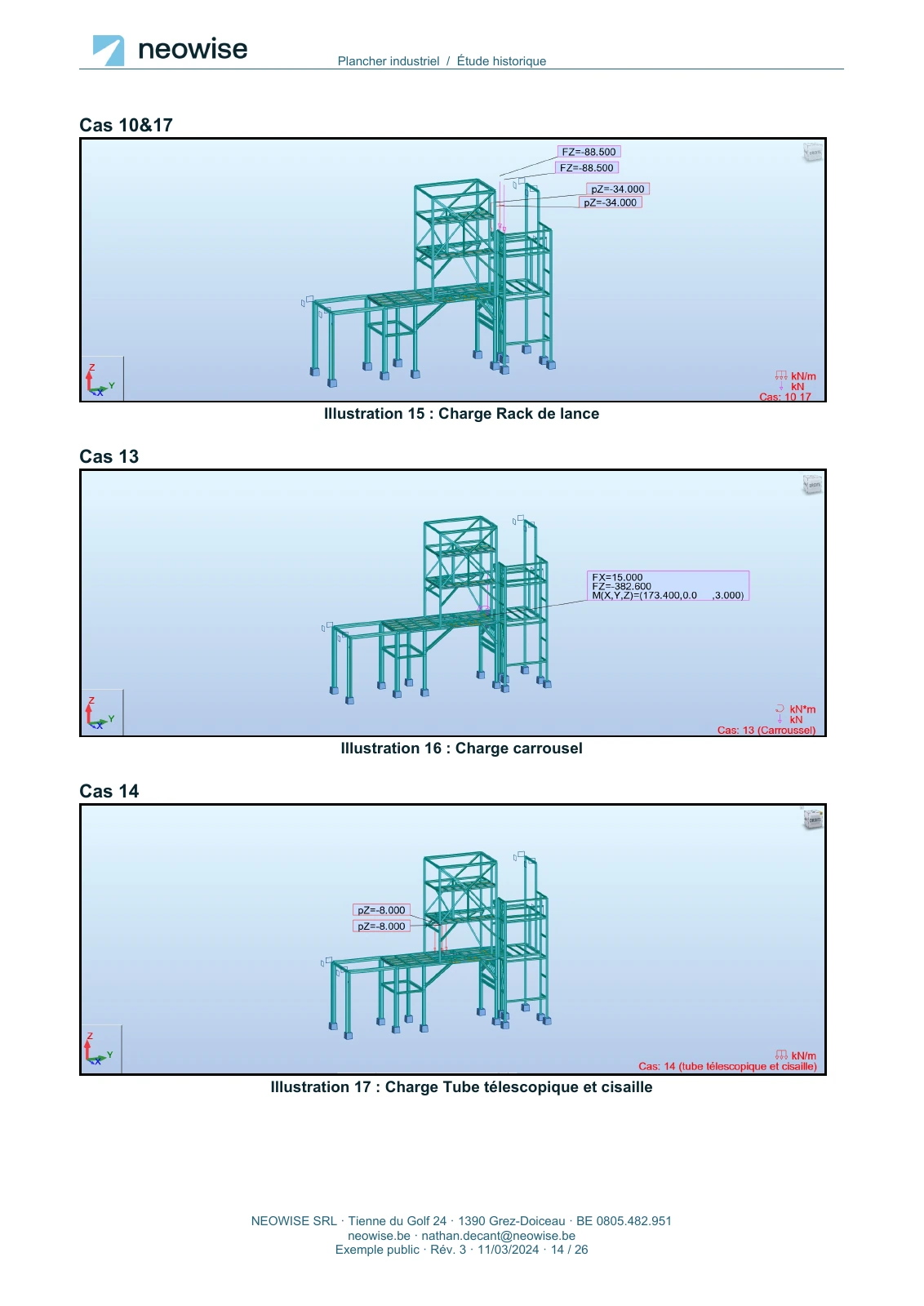 Note de calcul — renforcement de plancher, page 14. Le texte est disponible dans le PDF.