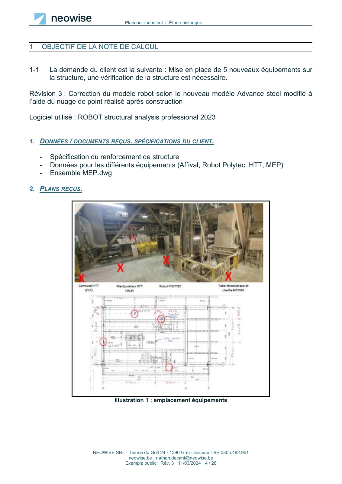 Note de calcul — renforcement de plancher, page 4. Le texte est disponible dans le PDF.