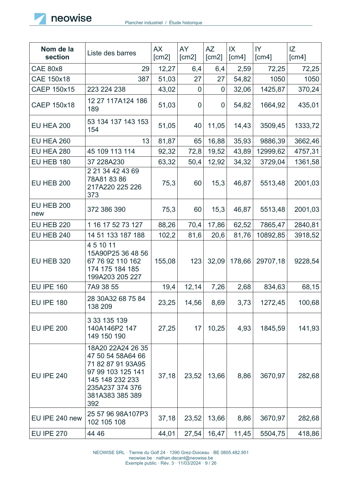 Note de calcul — renforcement de plancher, page 9. Le texte est disponible dans le PDF.