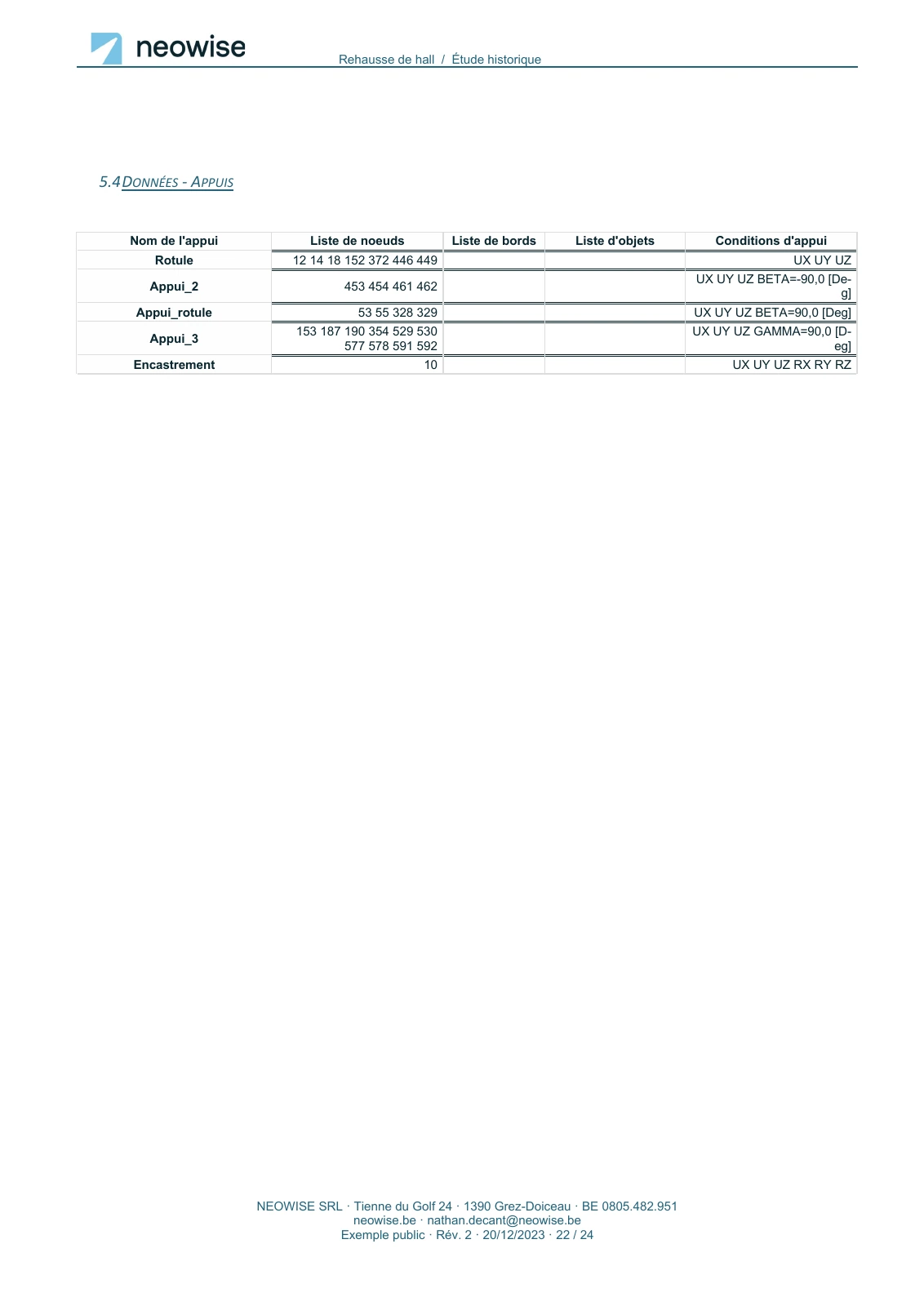 Note de calcul — rehausse de hall, page 22. Le texte est disponible dans le PDF.