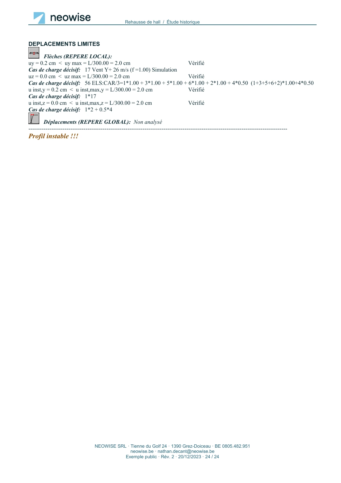 Note de calcul — rehausse de hall, page 24. Le texte est disponible dans le PDF.