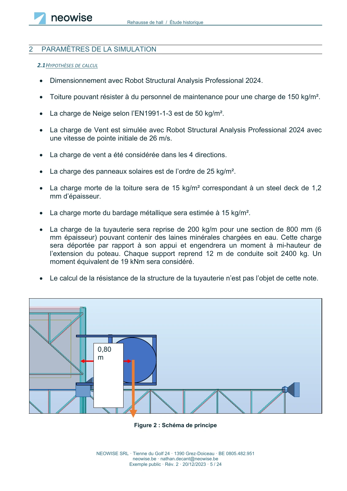 Note de calcul — rehausse de hall, page 5. Le texte est disponible dans le PDF.