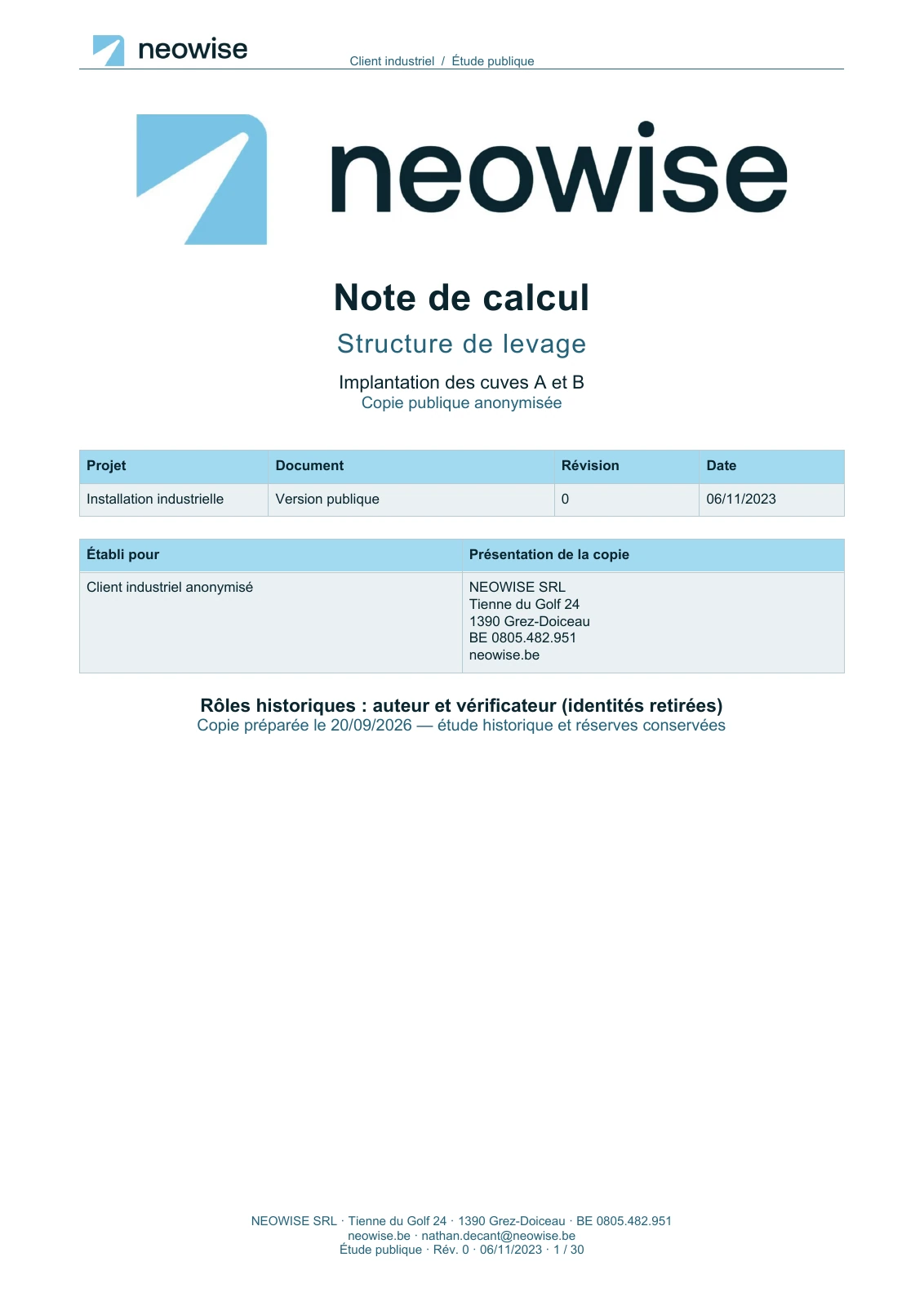 Couverture : Note de calcul — structure de levage